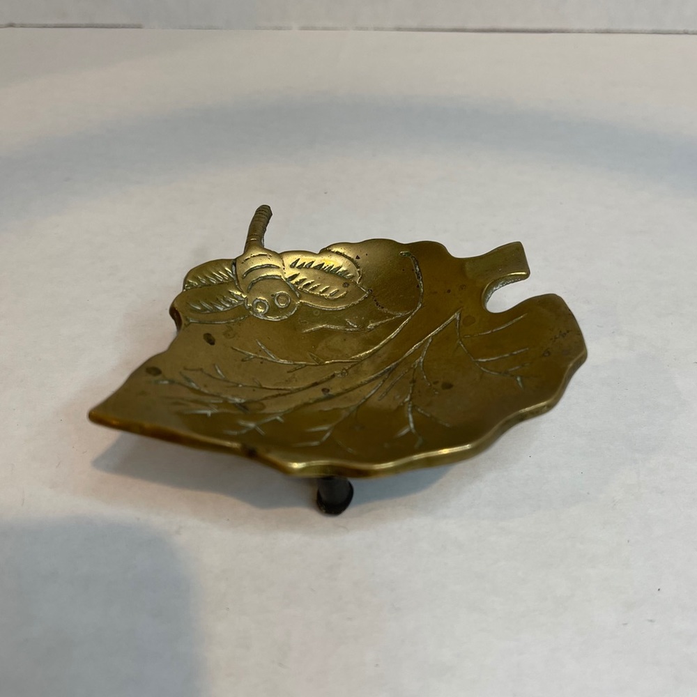 Vintage Dragonfly Leaf Brass Ashtray